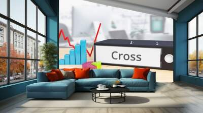 Cross - Finance/Economy. Folder on desk with label beside diagrams. Business/statistics Wall mural