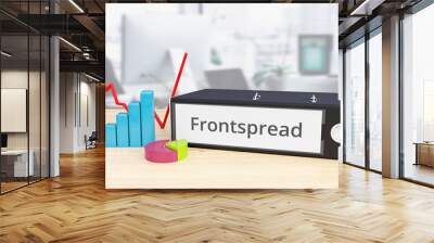 Frontspread – Finance/Economy. Folder on desk with label beside diagrams. Business/statistics. 3d rendering Wall mural