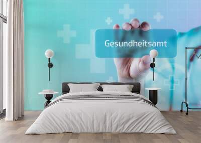 Gesundheitsamt. Arzt hält virtuelle Karte in der Hand. Medizin digital Wall mural