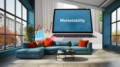 Marketability – Statistics/Business. Laptop in the office with term on the Screen. Finance/Economy. Wall mural