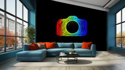 Colorful camera icon on black background Wall mural