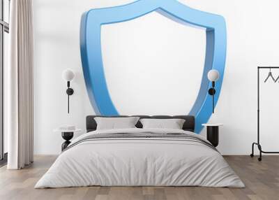 Blue Outline Shield Shape on White Wall mural