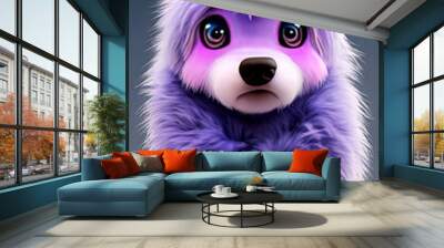 3d fluffy wolf, adorable, cute big circular reflective eyes, long fuzzy fur, 3d render Wall mural