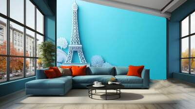 1. **Design a 3D paper cut concept of the Eiffel Tower, with layered iron latticework and an empty space below for text.** Wall mural