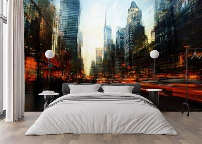 111. A dynamic city street with blurred motion, adding energy and excitement Wall mural