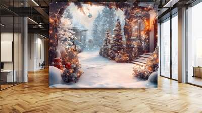 178. A cozy winter scene with decorations and a space for a product Wall mural