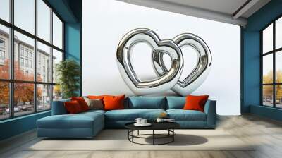 2. **An elegant 3D render of a pair of interlocking heart-shaped rings with a soft, reflective finish, set against a clean white backdrop Wall mural