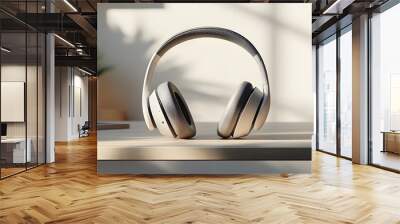 2. A stylish pair of headphones on a minimalist desk Wall mural