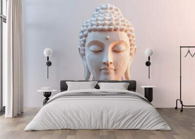 2. Abstract 3D representation of Buddha with a modern geometric design, floating against a clean white backdrop. Wall mural