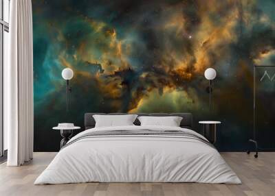 2. Against the backdrop of a starry night cosmos, a vibrant galaxy cloud nebula stretches across the universe, its kaleidoscopic hues and swirling patterns evoking a sense of awe and wonder at the Wall mural