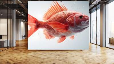 20. **A 3D render of a juicy red snapper falling, its vibrant color and fine details contrasted with a pristine white background Wall mural