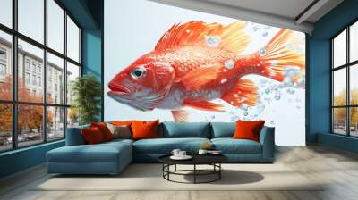 20. **A 3D render of a juicy red snapper falling, its vibrant color and fine details contrasted with a pristine white background Wall mural