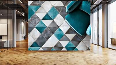 22. Geometric diamond tile pattern in shades of teal and gray for a contemporary touch Wall mural