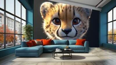 26. **Realistic 3D depiction of a baby cheetah with soft spots and curious eyes Wall mural