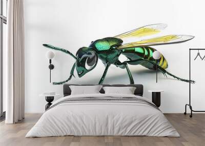 29. A detailed 3D render of a metallic green wasp with a glistening body, isolated on a pristine white background Wall mural