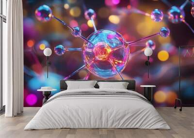 29. Stylized portrayal of a central mineral atom with vibrant, reactive molecular structures Wall mural