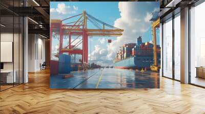 31. A port with a large container ship being docked and prepared for unloading Wall mural