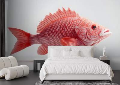 35. **A 3D render of a whole red snapper falling, its vibrant red skin and detailed scales highlighted against a flawless white surface Wall mural