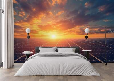 4. A solar farm with rows of panels feeding into a modern electrical grid Wall mural