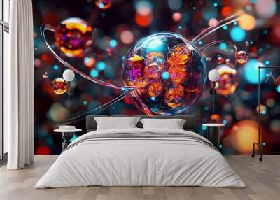 41. Stylized digital art of a vibrant mineral atom with swirling, glowing molecular patterns Wall mural