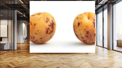 42. **A 3D render of a spoiled apricot, with dark spots and a wrinkled texture, isolated on a clean white background Wall mural