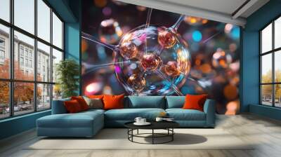 44. Creative rendering of a central atom in a mineral-rich molecular network with vibrant effects Wall mural