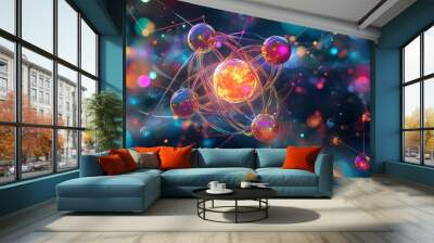 44. Creative rendering of a central atom in a nutrient-rich molecular network with vibrant effects Wall mural