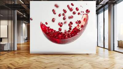 47. **A 3D render of a falling slice of cranberry, its dark red skin and juicy interior visible against a pristine white surface Wall mural