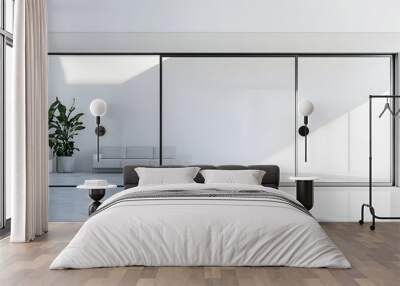 48. **A contemporary sliding window with a narrow aluminum frame, rendered on a pristine white background. Wall mural