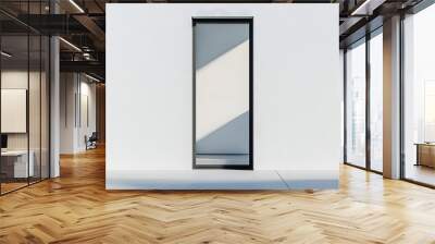 48. **A contemporary sliding window with a narrow aluminum frame, rendered on a pristine white background. Wall mural