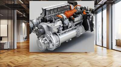 50. **Realistic 3D model of a cutting-edge hybrid engine with visible integration of electric and combustion components Wall mural