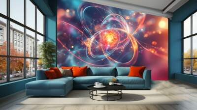 59. Futuristic artistic view of a central nutrient atom with radiant, swirling molecular structures Wall mural