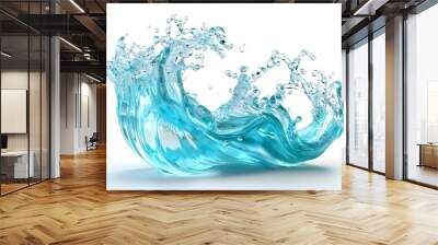 7. **A 3D depiction of a turquoise water splash with swirling droplets, isolated on a pristine white background Wall mural