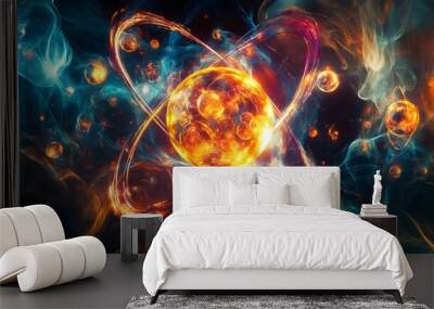 8. Intricate digital artwork of a toxic atom with vibrant, hazardous molecules Wall mural