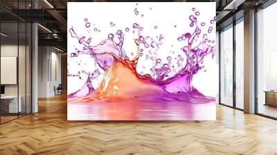 83. **A 3D model of a water splash with bright purple and orange colors, isolated on a clean white backdrop Wall mural