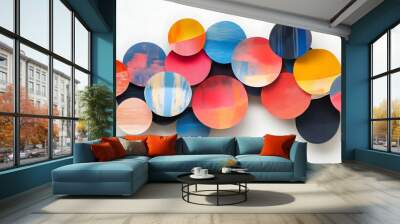 85. Contemporary 3D wall art featuring a floating arrangement of circle paper cutouts with varied textures Wall mural