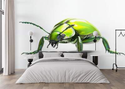 94. A lifelike 3D render of a bright green beetle with reflective surface, isolated on a pristine white background Wall mural