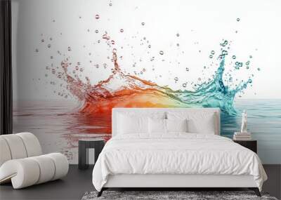 98. **A 3D model of a water splash with warm colors (red, orange) and cool colors (blue, green), set against a clean white backdrop Wall mural