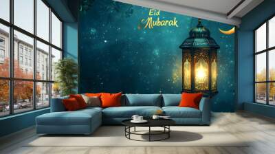 Islamic background with colorful lantern light, Ramadan background. AI generative. Wall mural