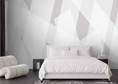 Abstract background with white and gray transparent material in triangle and squares shapes with geometric style. Space design concept. Decorative web layout or poster, banner. Wall mural