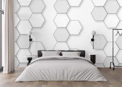 Abstract white background with hexagon and hexagonal background. Luxury white pattern with hexagons. abstract 3d hexagonal background with shadow. 3D futuristic abstract honeycomb mosaic background. Wall mural