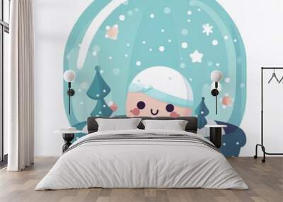 Kawaii Snowglobe Illustration Wall mural