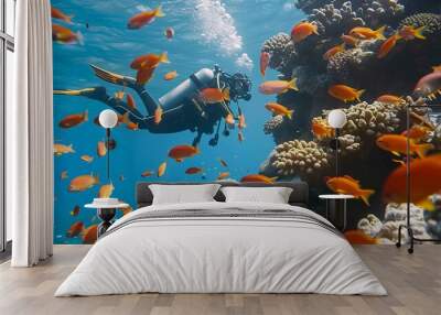 Underwater Diving - Tropical Scene With Sea Life In The Reef
 Wall mural