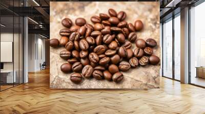 Roasted coffee beans on a textured background Wall mural