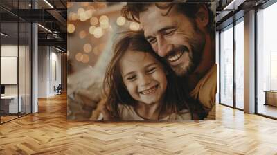 Portrait of happy father and his daughter. Fun, love, happiness at home, Generative AI Wall mural