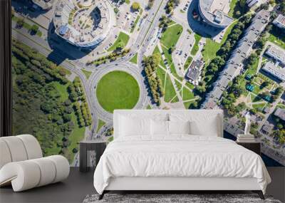 aerial view of roundabout in the city. urban summer landscape Wall mural