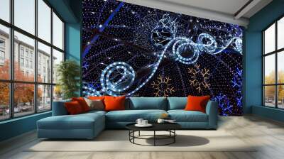 christmas illumination on the street made by blue led rope light  Wall mural