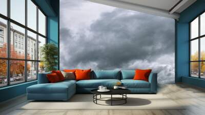 dramatic dark clouds before rain and thunderstorm. wide panoramic image. Wall mural