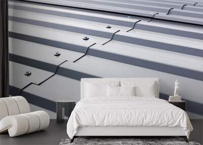 gray corrugated metal cladding on industrial building roof Wall mural