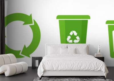 set of recycle icons. ecology green icons for packaging. trash and leaf symbol. vector illustration Wall mural